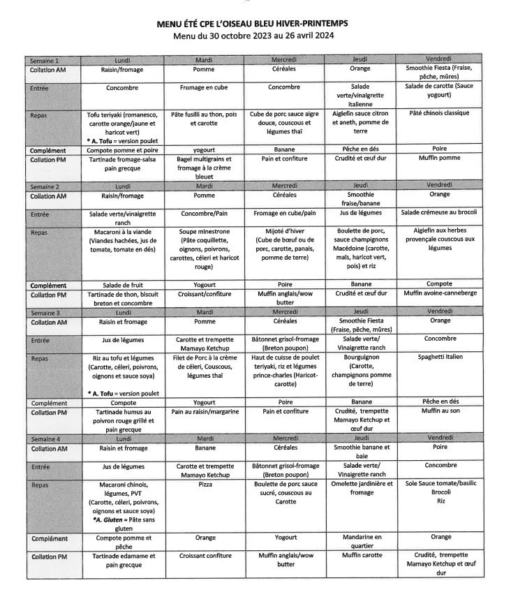 Image: Menu 30 octobre au 26 avril 2024